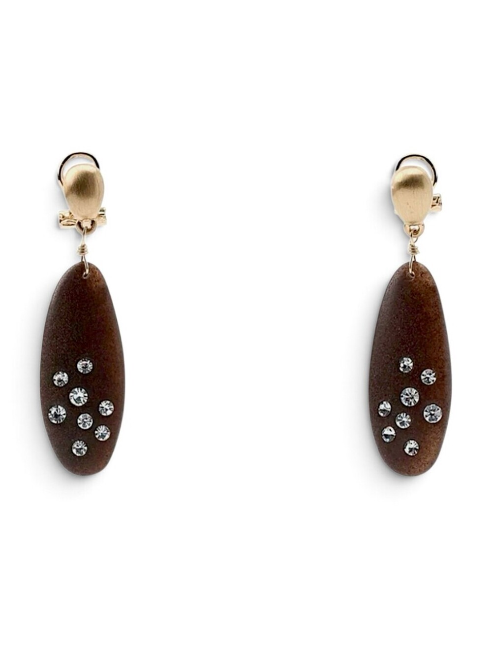 ZARA Wood Effect and Rhinestone Drop Oval Earrings